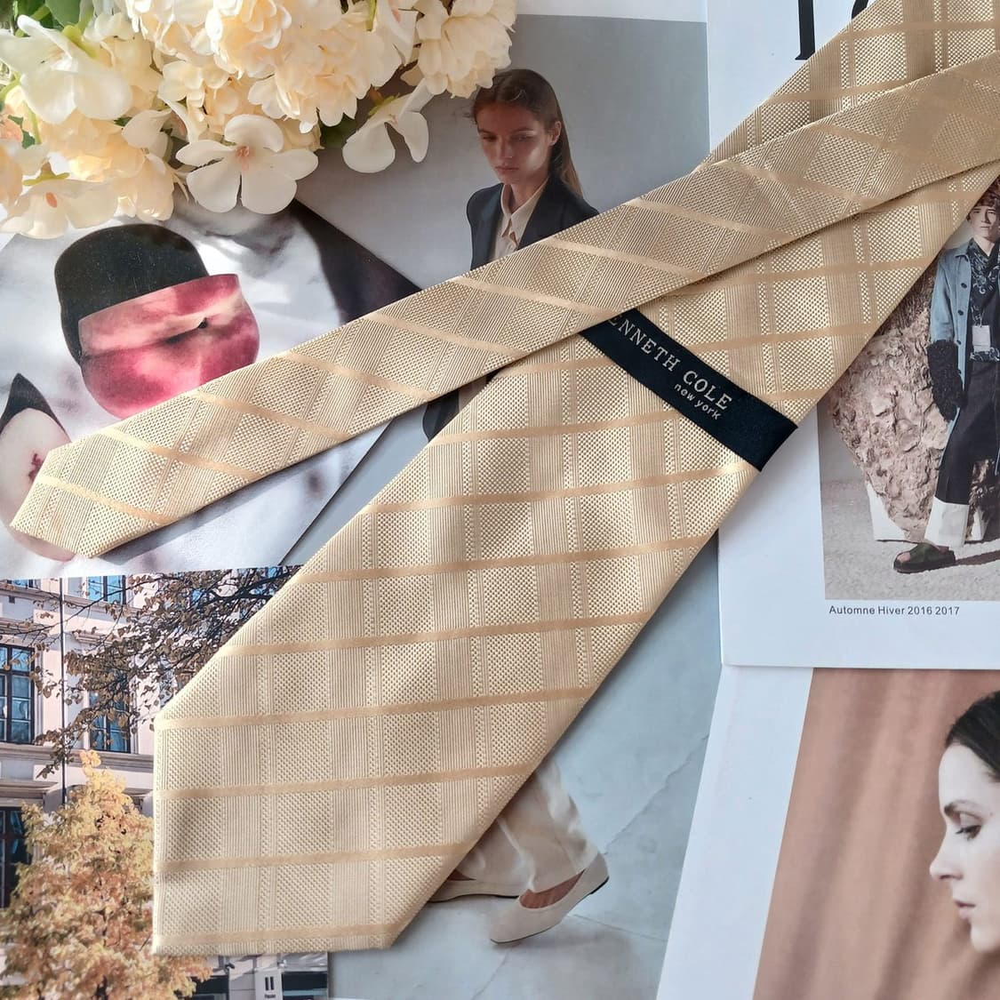 케네스 콜 실크 골드 패턴 넥타이 9.9cm 새상품 A19566 상품이미지5