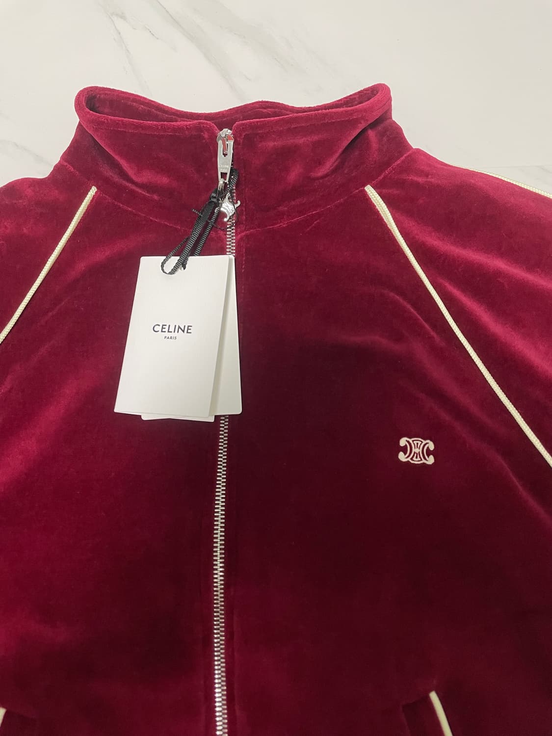 새상품 셀린느 트리오페 벨벳 트랙 져지 자켓 L 버건디 정품택O 상품이미지2