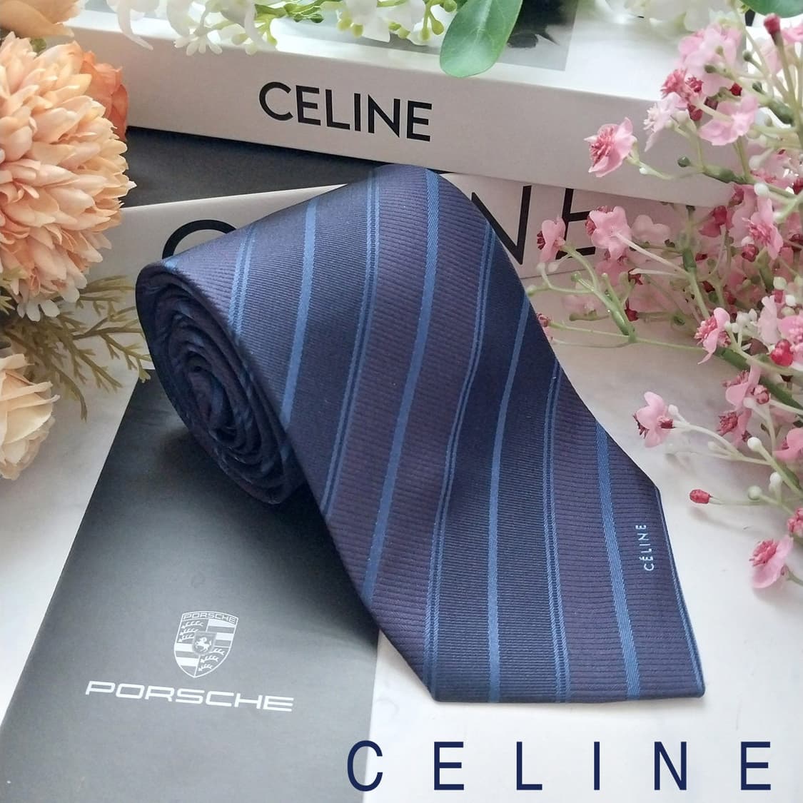 셀린느 실크 네이비 스트라이프 넥타이 8.6cm A+등급 K1454
 상품이미지1