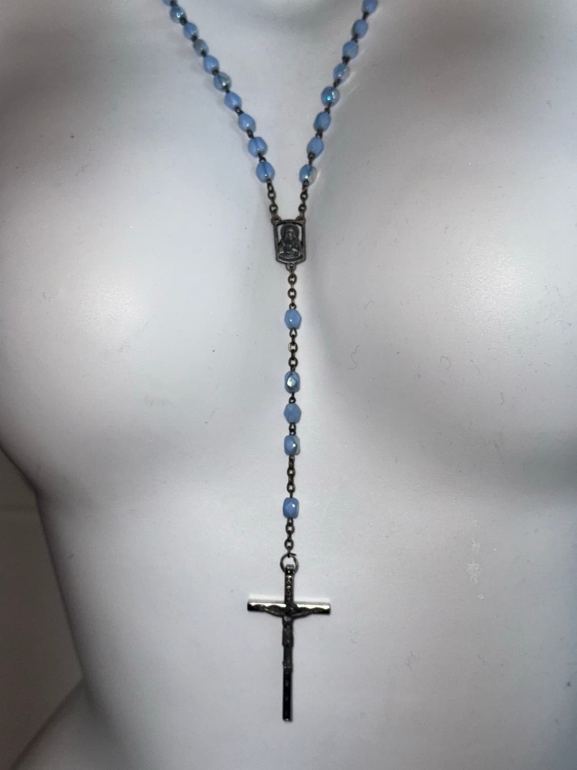 빈티지 십자가 블루 보석 레이어드 롱목걸이 상품이미지2