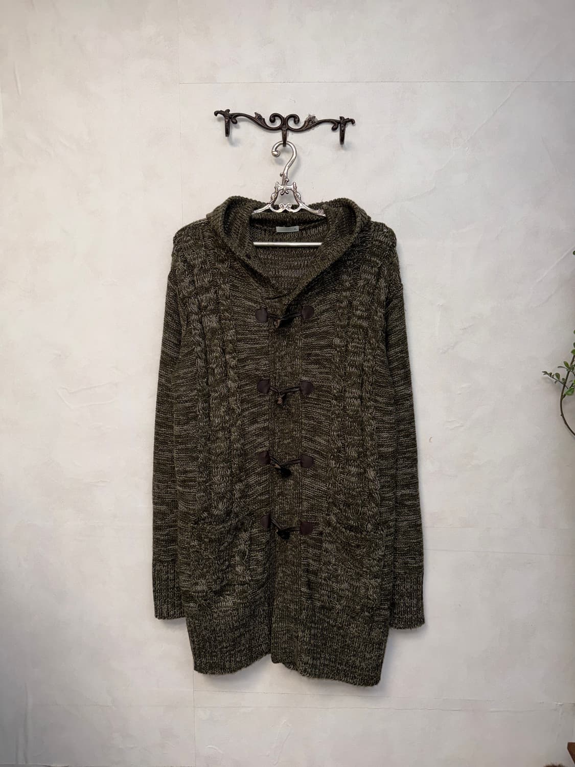 Ash khaki bokashi duffle hood cardigan  상품이미지1