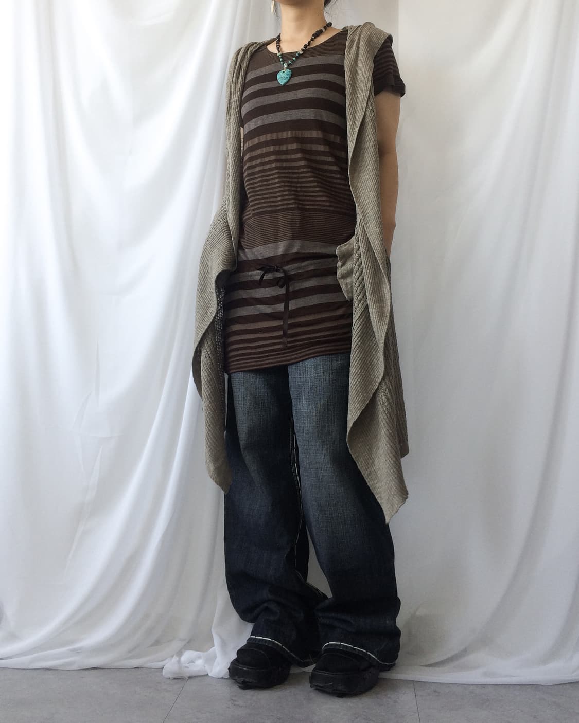 Drape knit hood open cardigan 상품이미지8