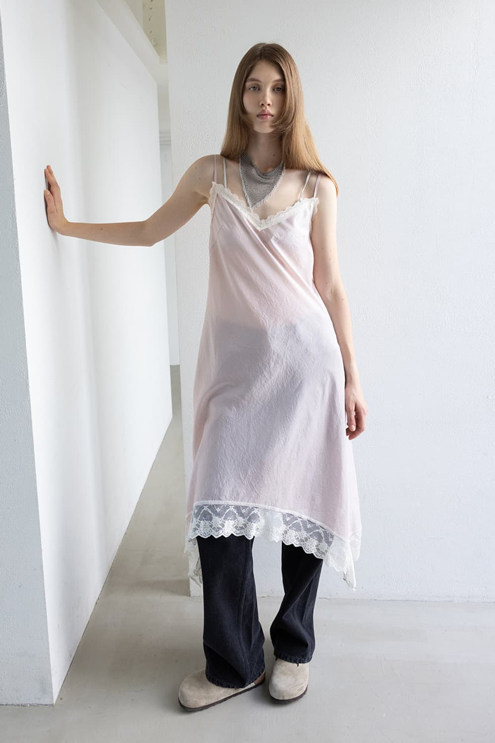 앤유 Andyou 레이스 디테일 레이어드 원피스 핑크 1 상품이미지1