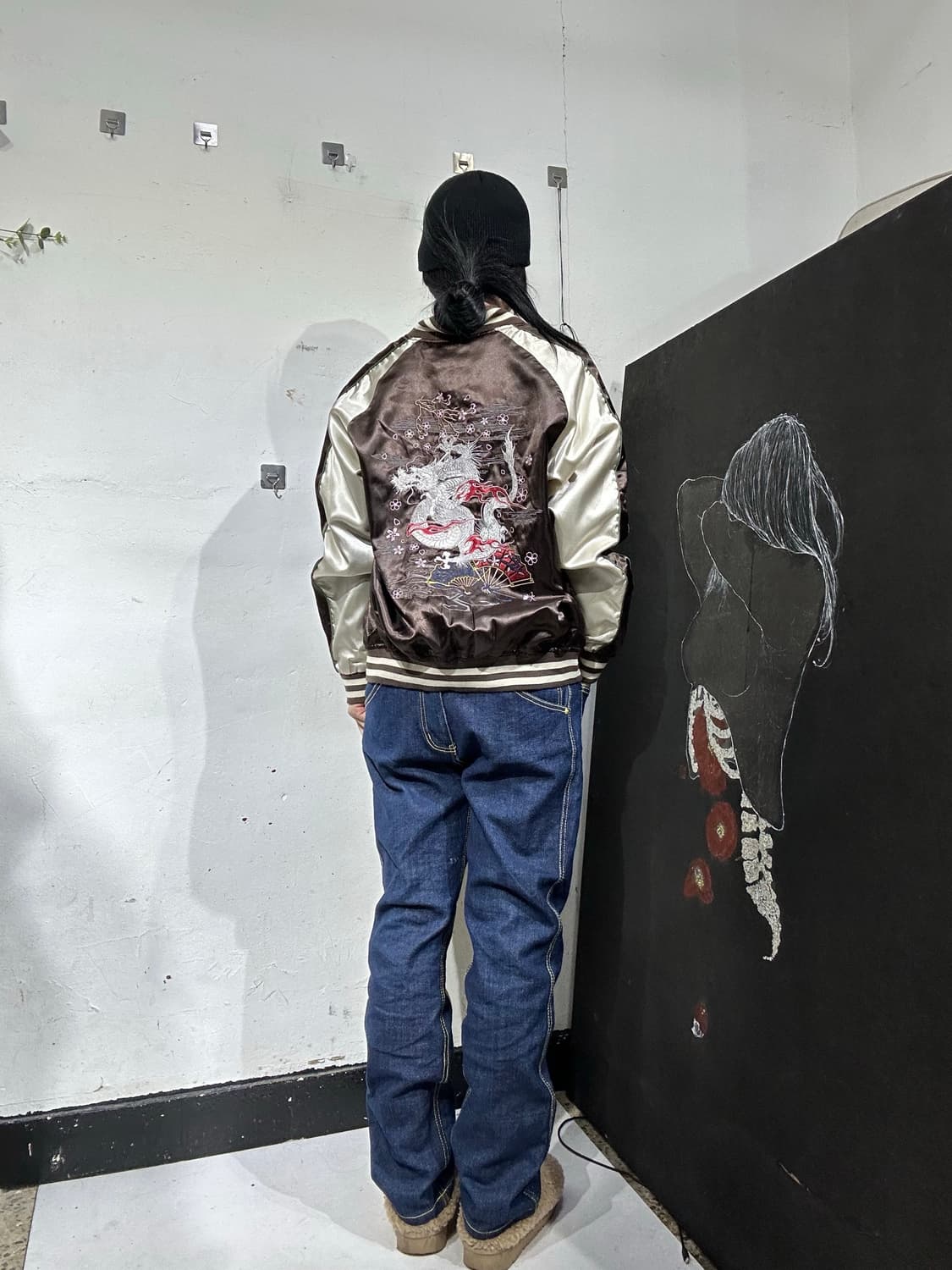 일본빈티지 일심여경 y2k 브라운 용 자수 스카잔 L 상품이미지4