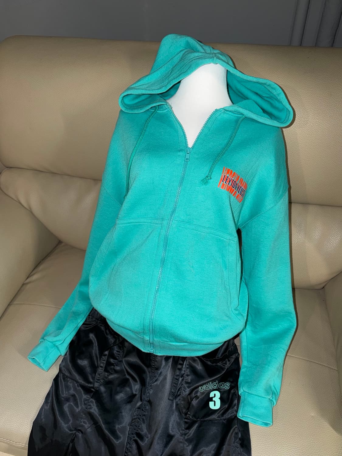 lettering detail mint hood zip-up 상품이미지2