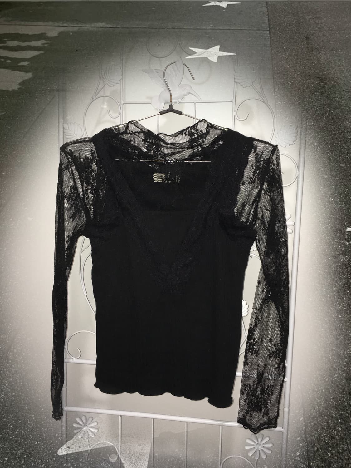 Set) Black see through blouse + lace sle 상품이미지1
