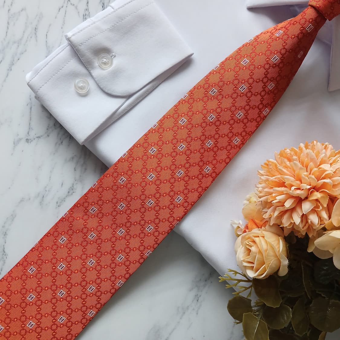 DAKS 닥스 넥타이 오렌지 로고 패턴 S~A+등급 E897 상품이미지4