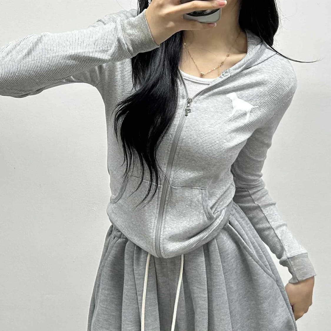 Pink 핑크 y2k 여리핏 그레이 후드집업 희귀져지(F) 상품이미지1