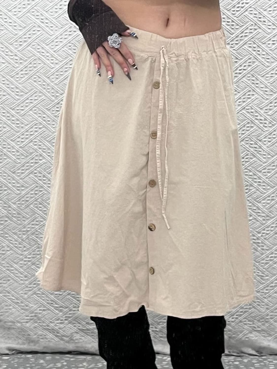 빈티지 여리 모리걸 프론트 버튼 미디 플레어 스커트 23인치 C07948 상품이미지1