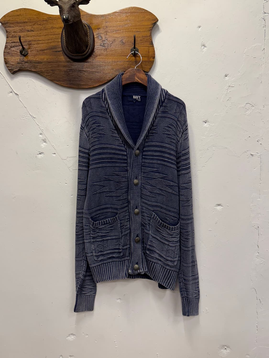 L) NAVY Cotton Shawl Collar Cardigan 상품이미지2