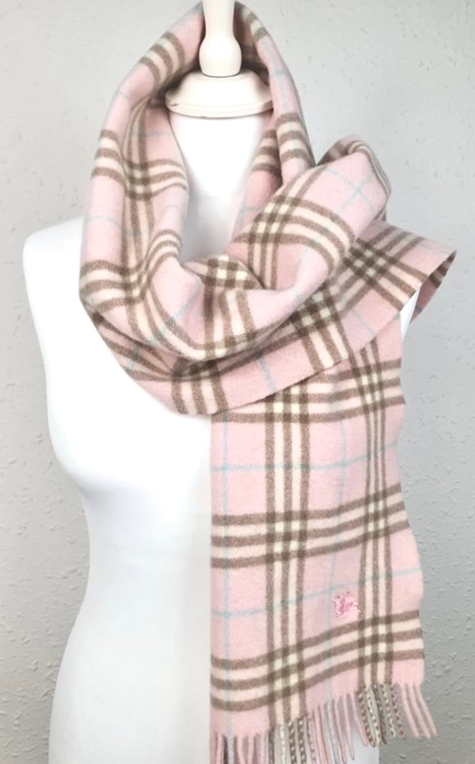 [유일매물] 버버리 런던 연핑크 + 브라운 캐시미어 머플러 목도리 상품이미지1