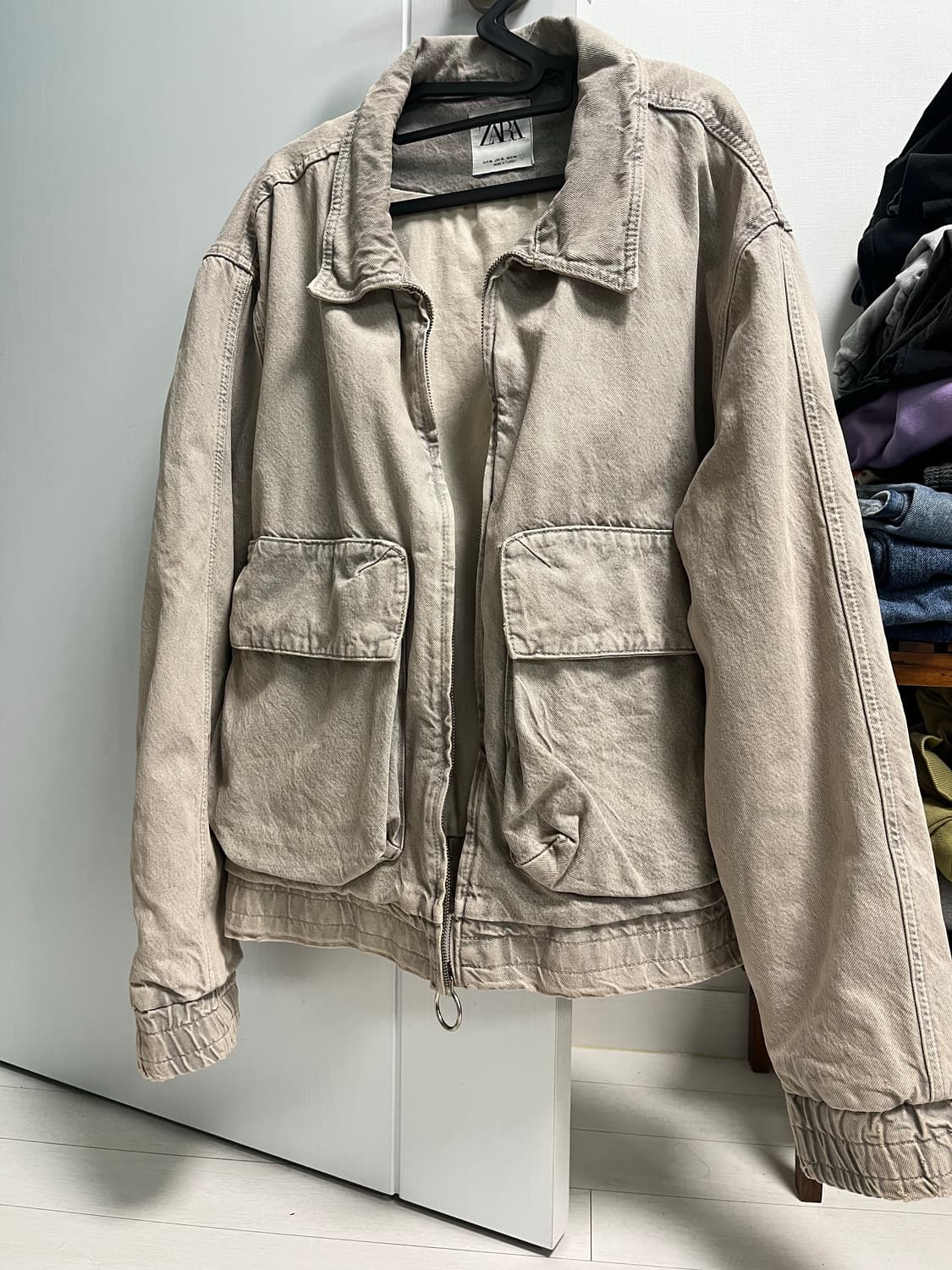 ZARA 베이지 코튼 블루종 워크자켓(XL) 상품이미지1