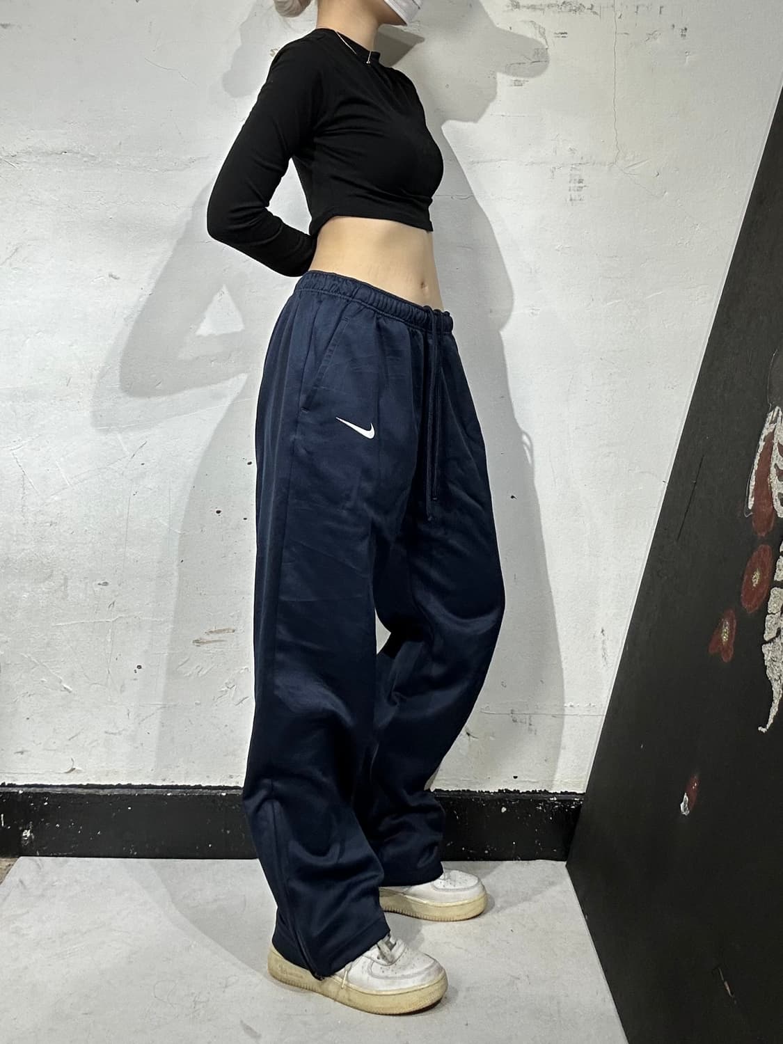 나이키 네이비 와이드 화이트 로고 추리닝 바지 트레이닝 팬츠 L 상품이미지1