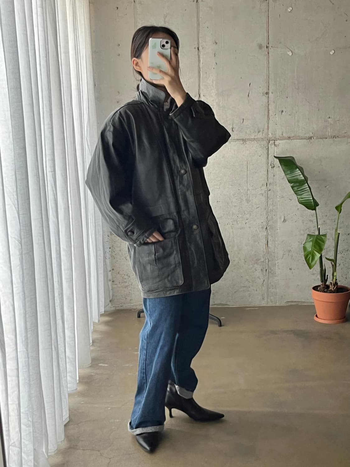 90s genuine lambskin 램스킨 양가죽 미디 자켓 상품이미지3