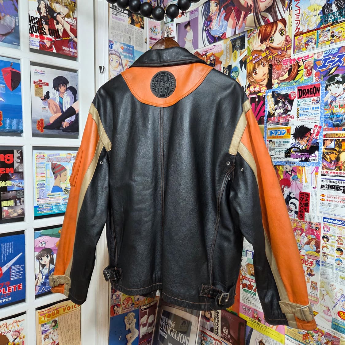 빈티지 OPT 패치로고 소가죽 누빔 라이더 자켓 상품이미지7