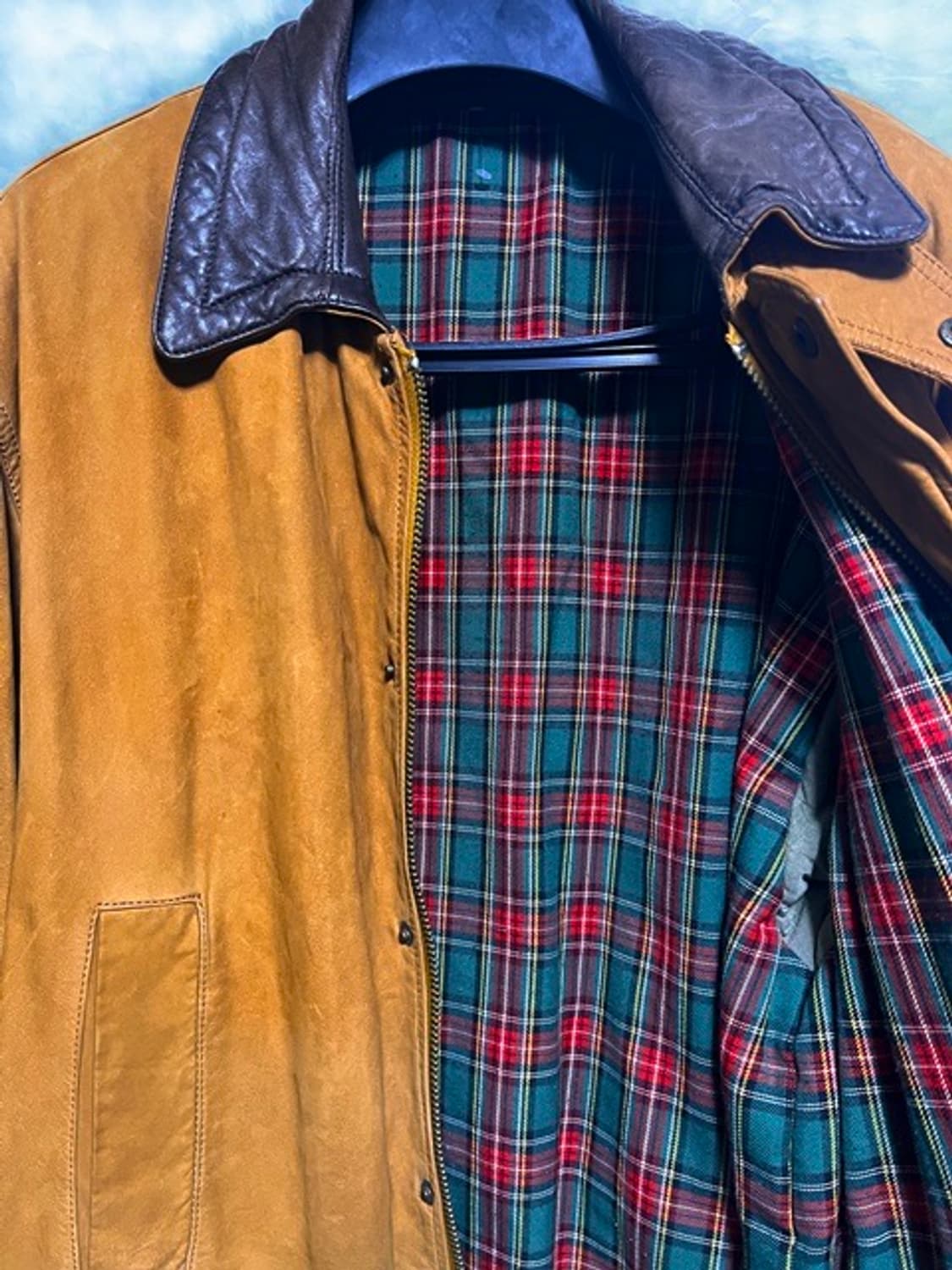 영국로컬  바버 느낌의 스웨이드 자켓 오버핏 42 사이즈 타탄 안감 상품이미지3