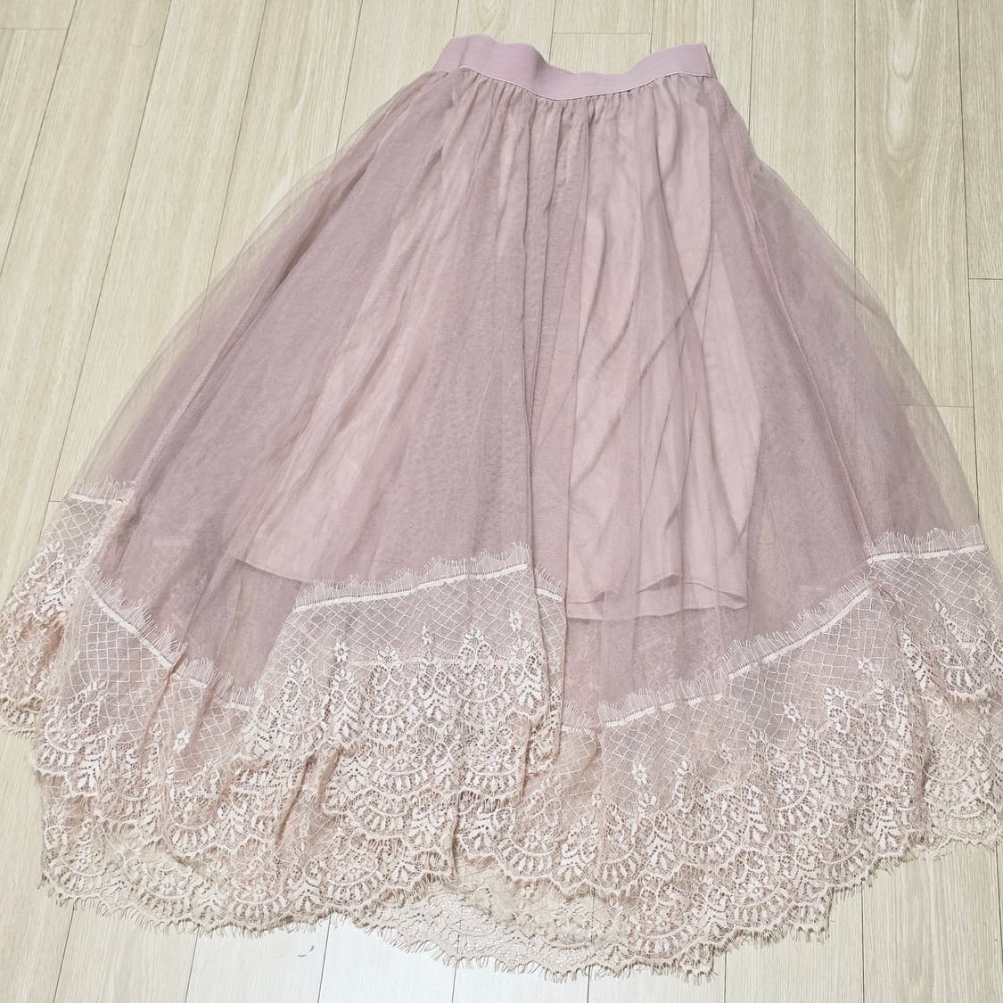 RUBY) 핑크 튜튜 캉캉 레이스 시스루망사 메쉬 밴딩 샤롱스커트 상품이미지2