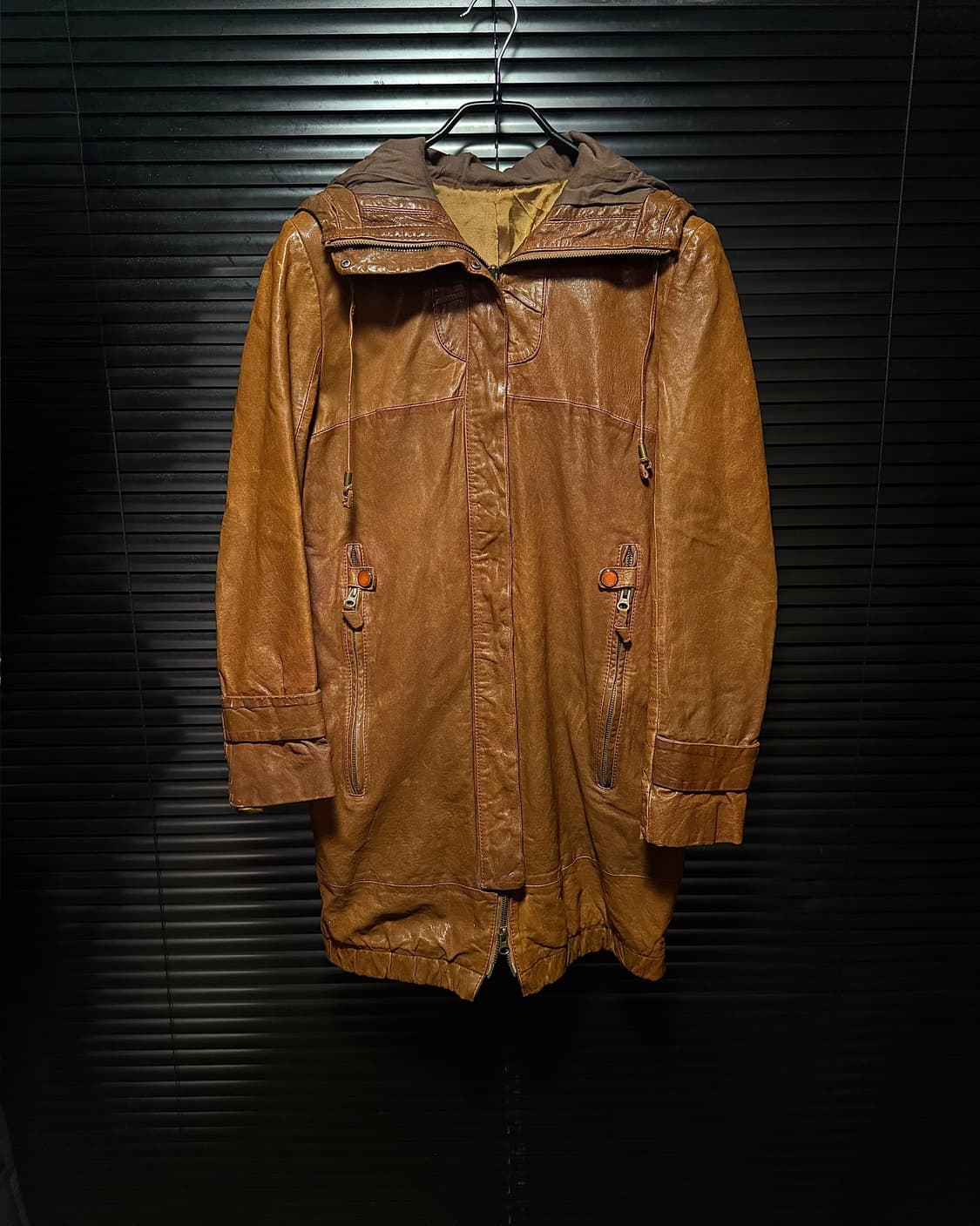 양가죽 후드 야상 브라운 카멜 하이넥 에스닉 웨스턴 갸루 고스펑크 개파카 상품이미지1