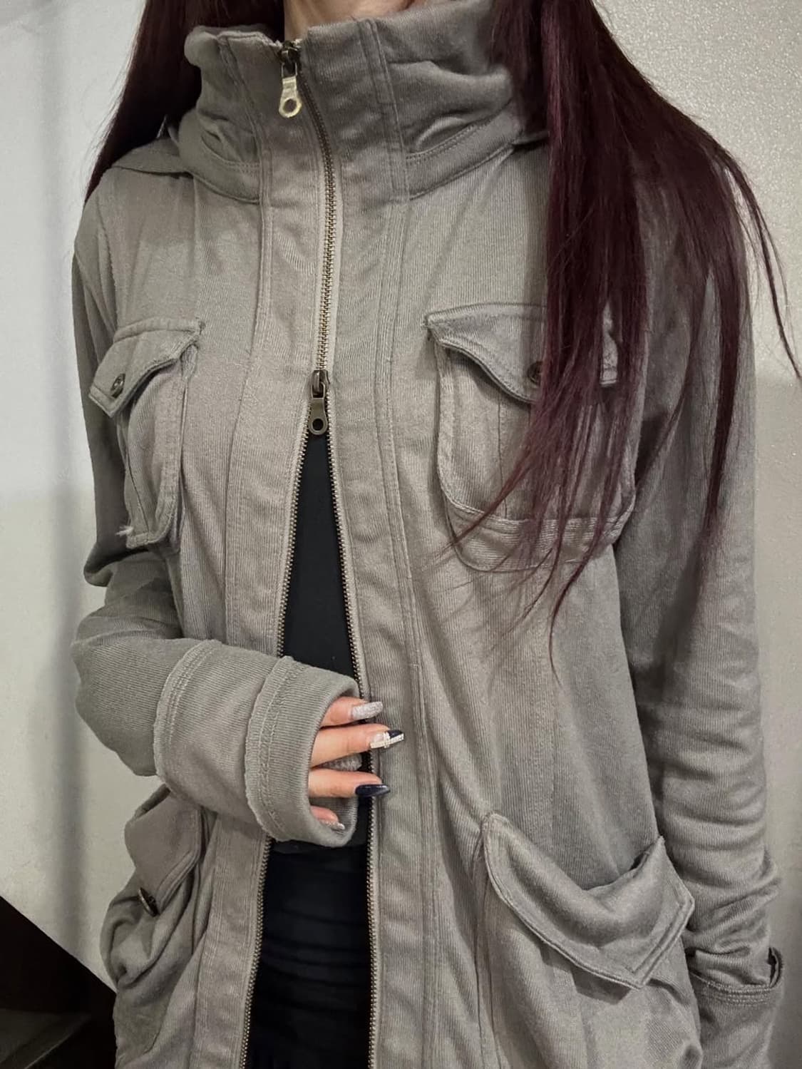 Grunge Outstitch 2-Way Zipup Hidden Hood 상품이미지4