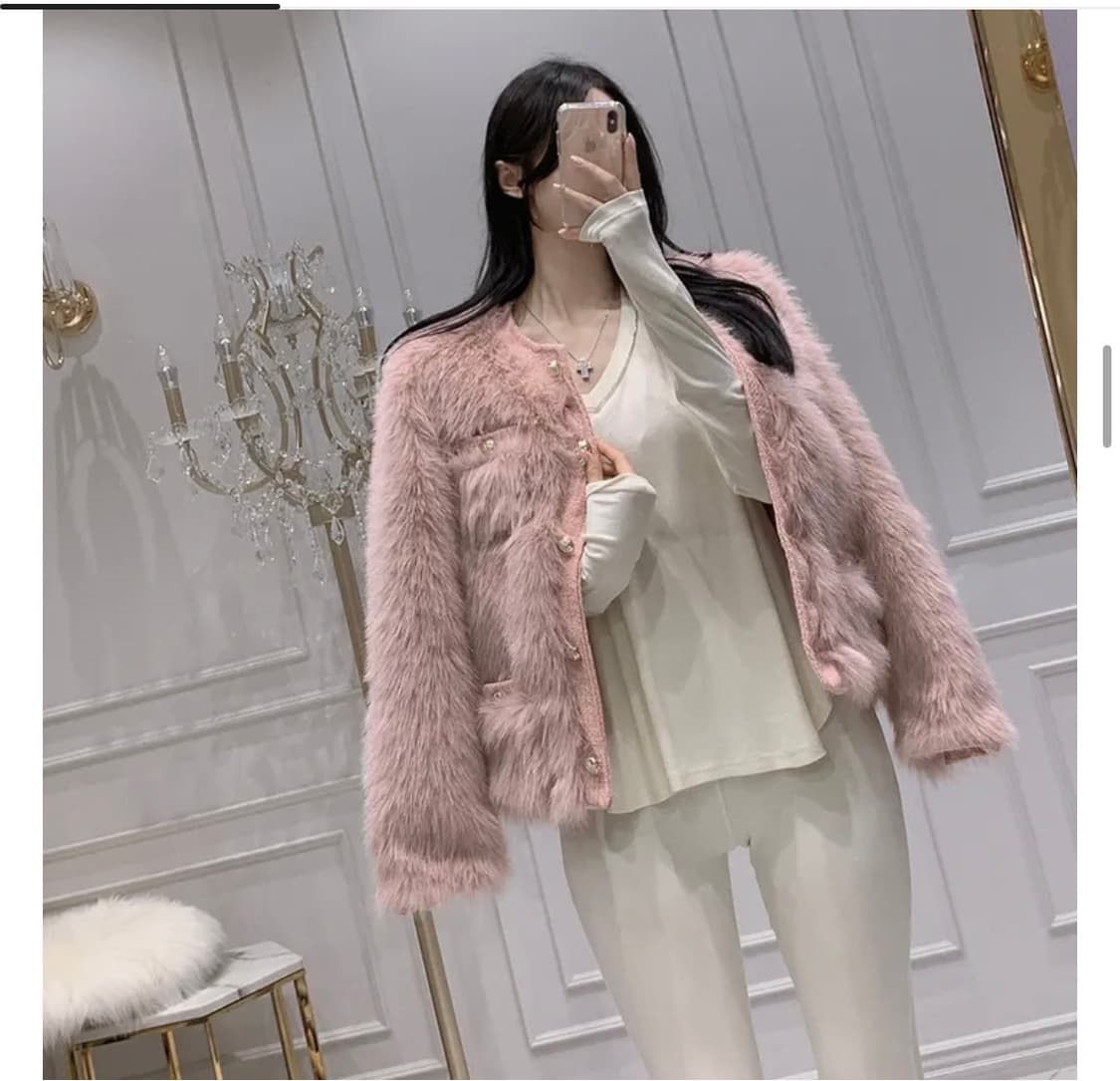 에이블리 유인미 로망 트위드 퍼 자켓 핑크 상품이미지3