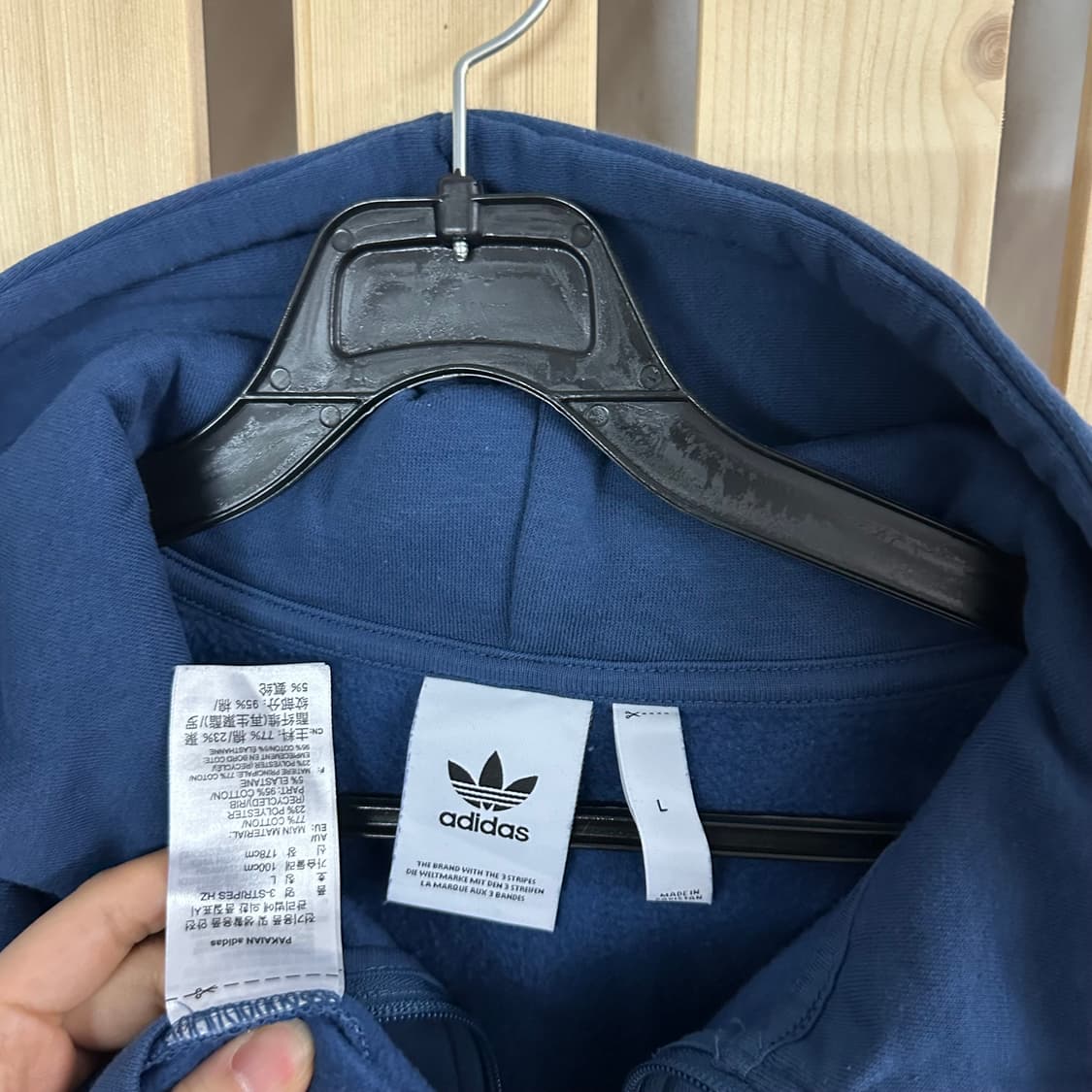 (L) 아디다스 블루 반집업 후드티 상품이미지5