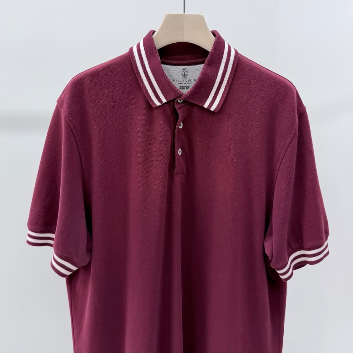 [S+급/2XL] 브루넬로 쿠치넬리 코튼 반팔 카라티 버건디 상품이미지2