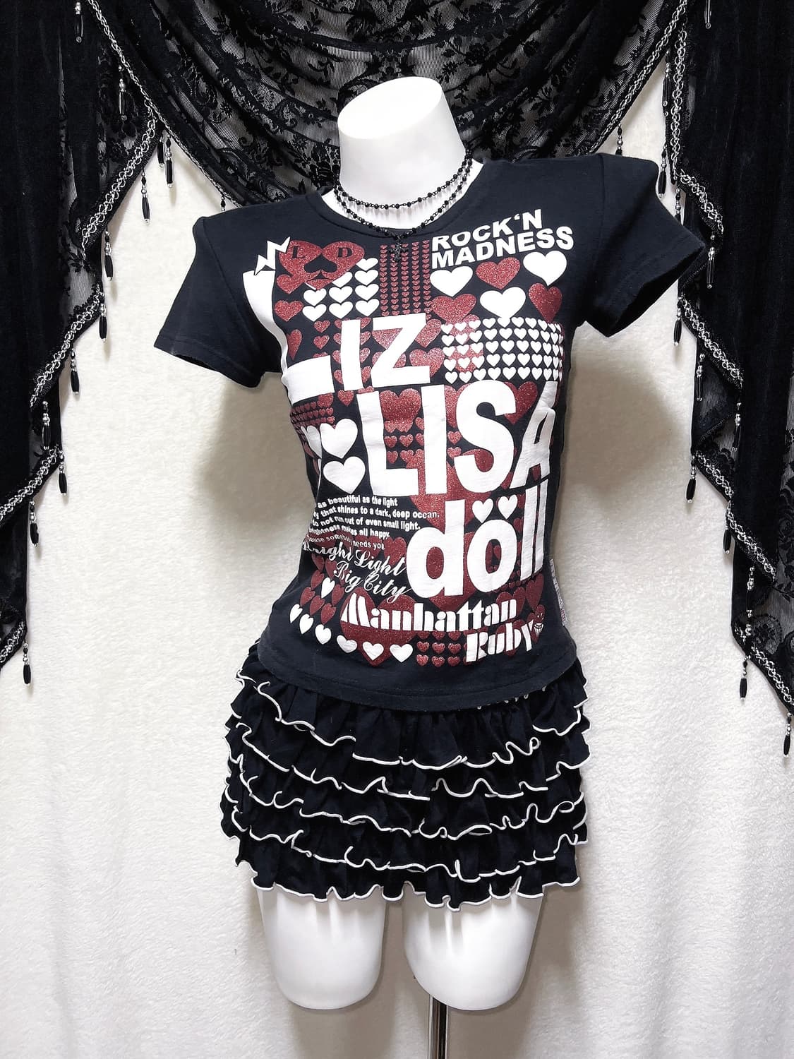 리즈리사돌 키치 펑크 y2k 헤이세이 갸루 글리터 레터링 반팔탑 핀터 상품이미지1