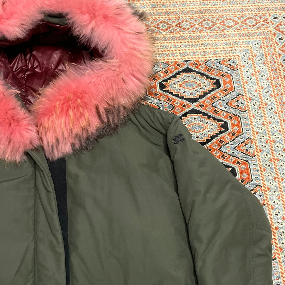 코오롱스포츠 카키 덕다운 핑크 후드퍼 야상 롱 패딩 점퍼 여성L 상품이미지3