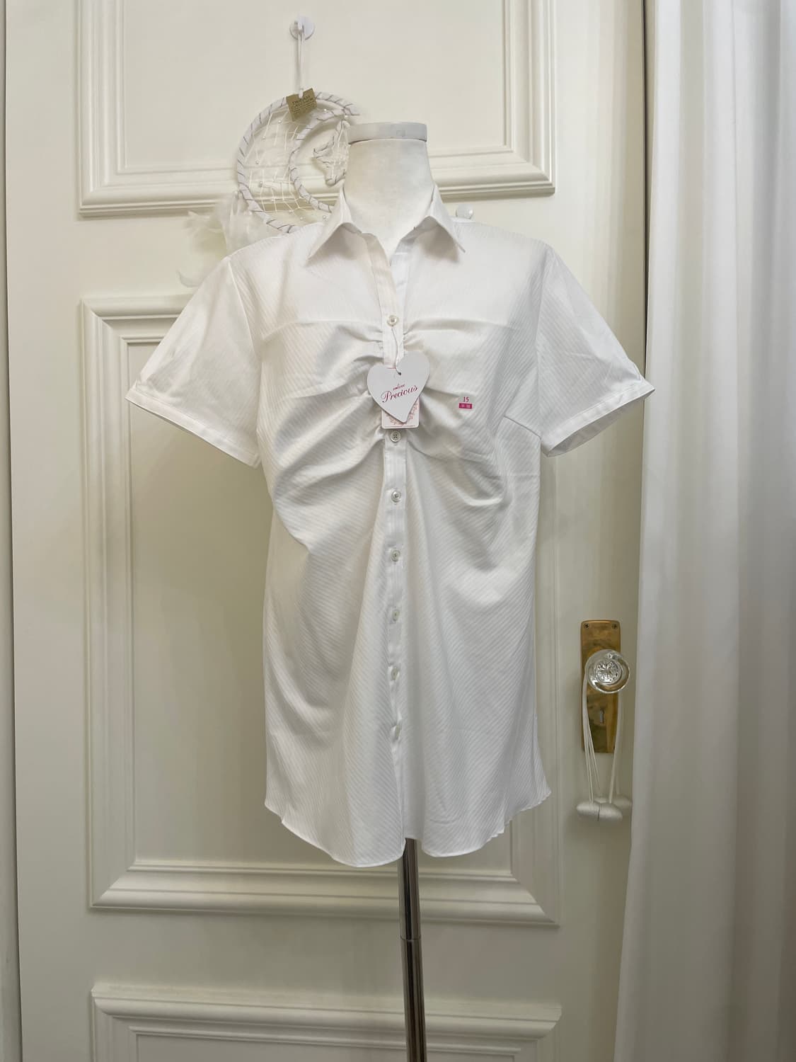 white shirring basic half shirt 상품이미지1