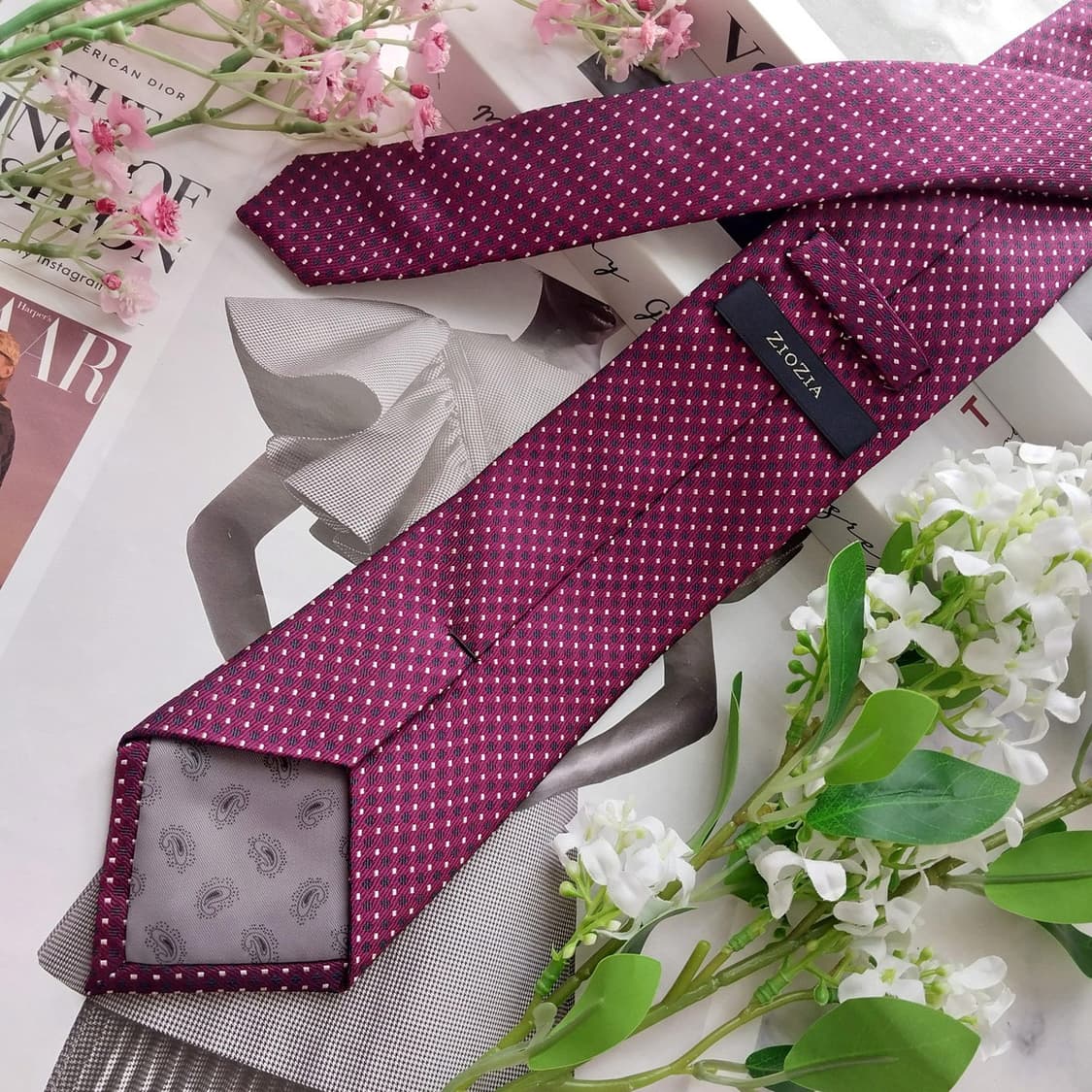지오지아 실크 와인 도트 패턴 넥타이 8cm A+등급 K2286 상품이미지5