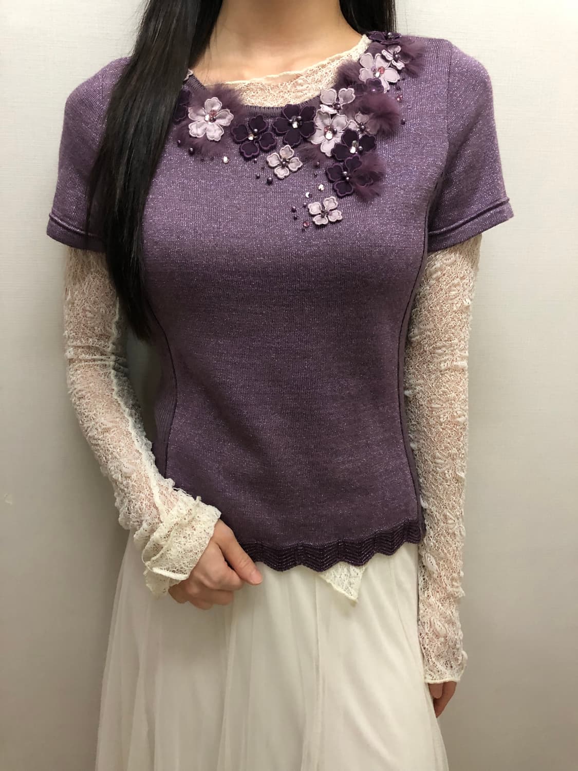 빈티지 퍼플 플라워 니트 상품이미지1