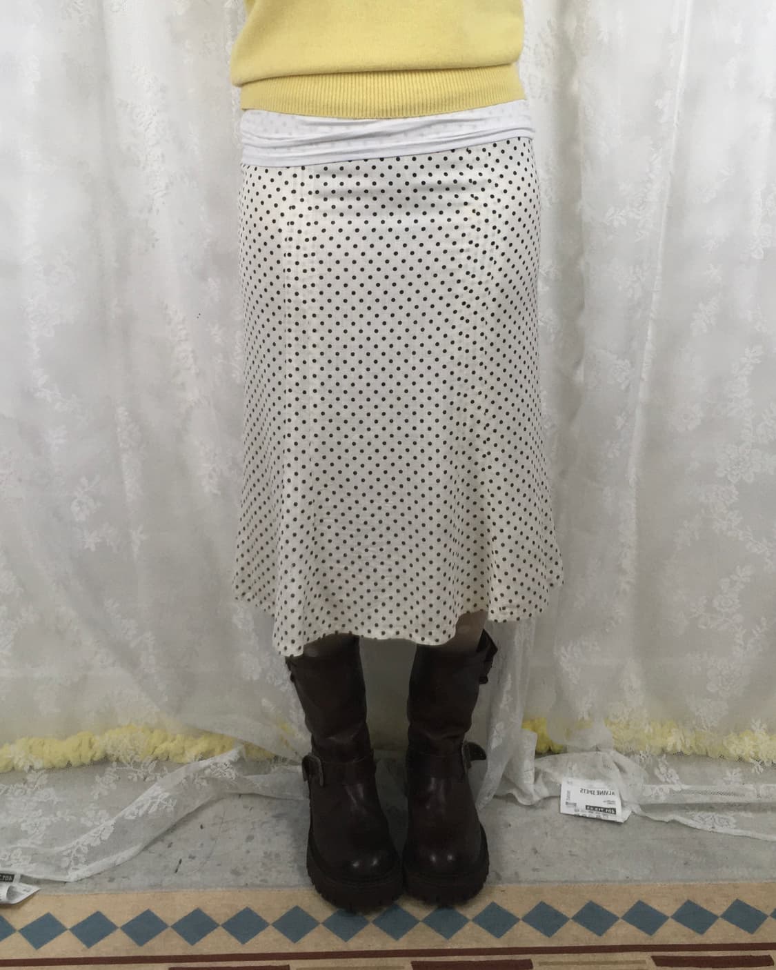 Polka Dot Linen Blend Midi Skirt 상품이미지7