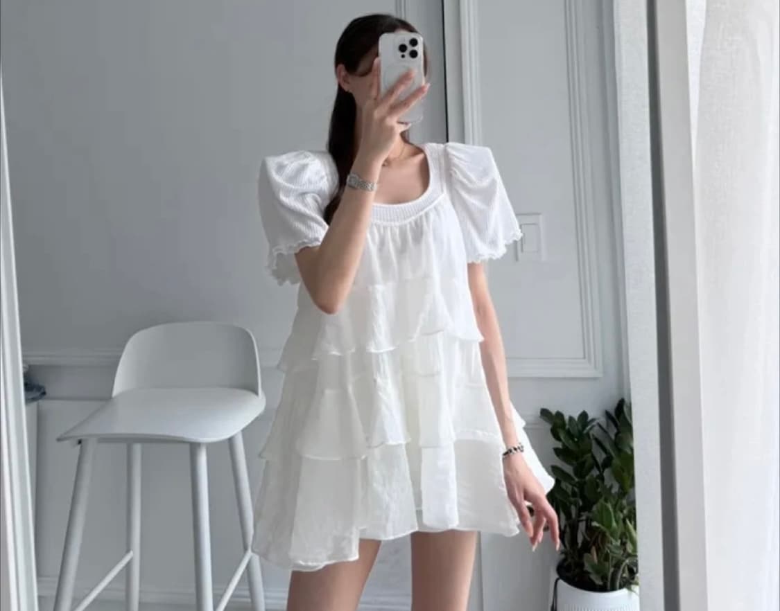 어깨패드 프릴퍼프티셔츠(팔뚝살커버쌉가능👍🏻)거의새옷 상품이미지3