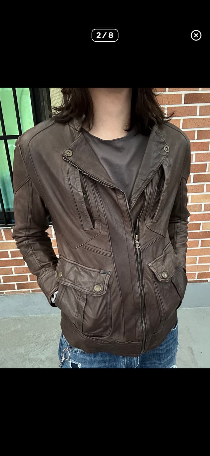 게스 쉽스킨 빈티지 레더자켓 (L) 상품이미지2