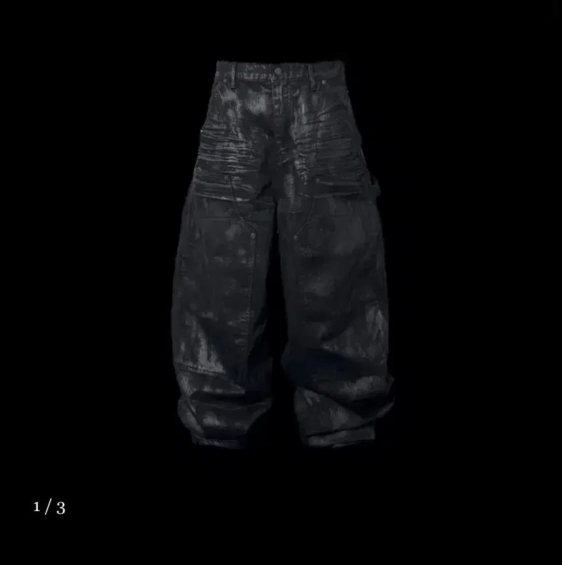 (3) 에모스탠스클럽 코티드 와이드 카펜터 배기진 블랙  상품이미지1