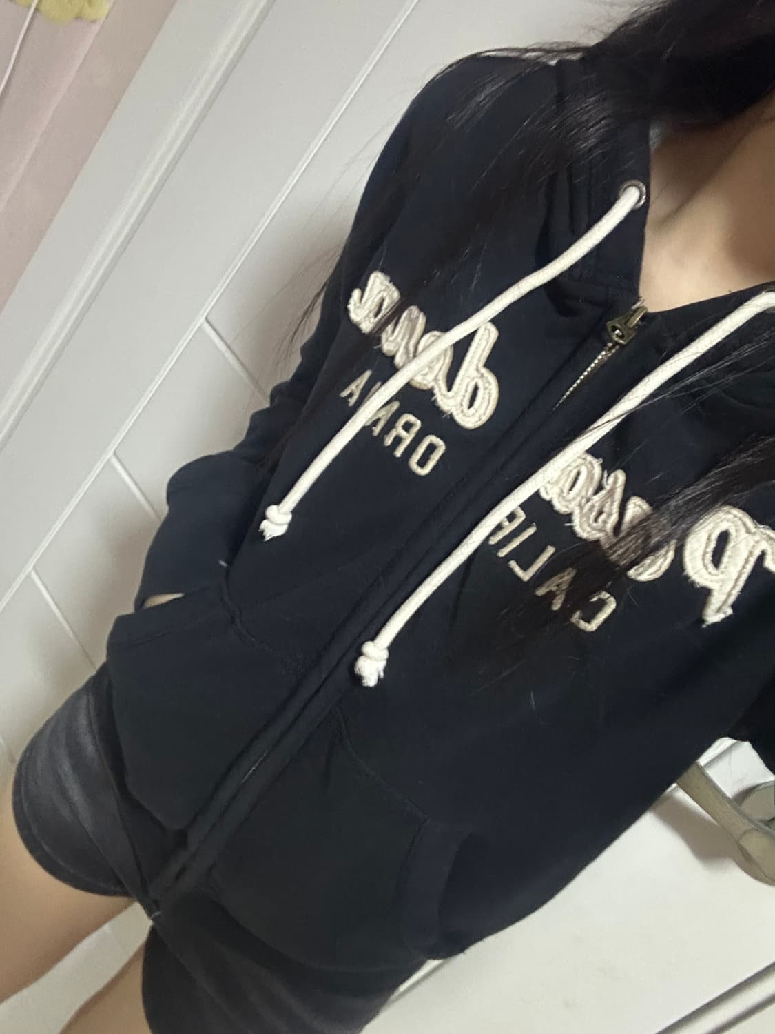 빈티지 후아유 딱붙핏 y2k 네이비 크롭 후드집업 상품이미지4