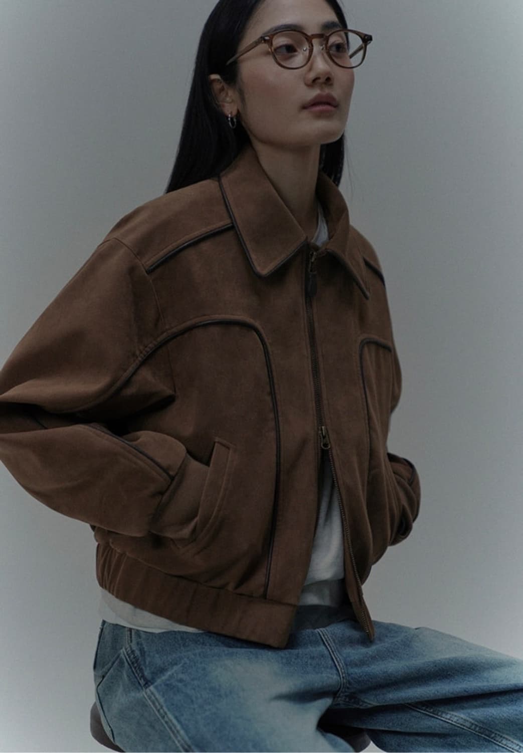 라퍼지 포 우먼 버핑레더 파이핑 블루종 스웨이드 브라운 판매 상품이미지1