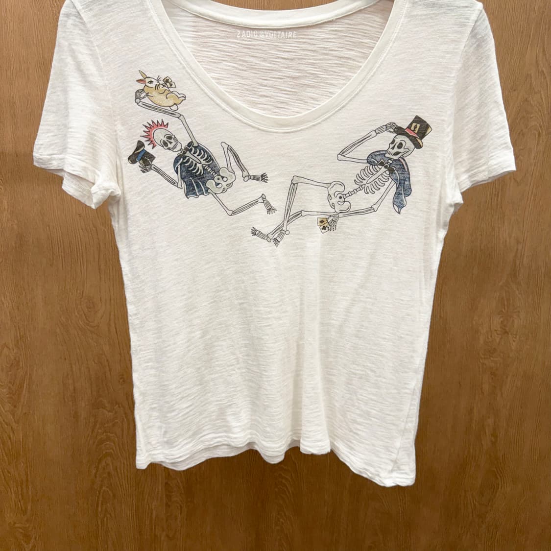 쟈딕 앤 볼테르 반팔 티셔츠 와이드 라운드넥 스컬 프린팅 디테일 화이트 상품이미지5