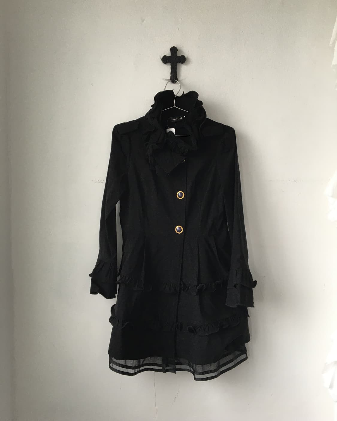 Back ribbon frill point high neck coat 상품이미지2