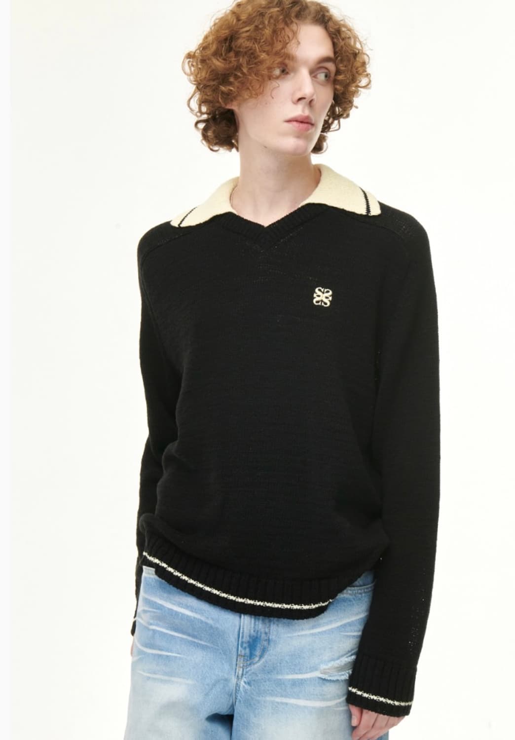 세터 로잔 브이 넥 칼라 니트 리조트 블랙 XL 상품이미지5