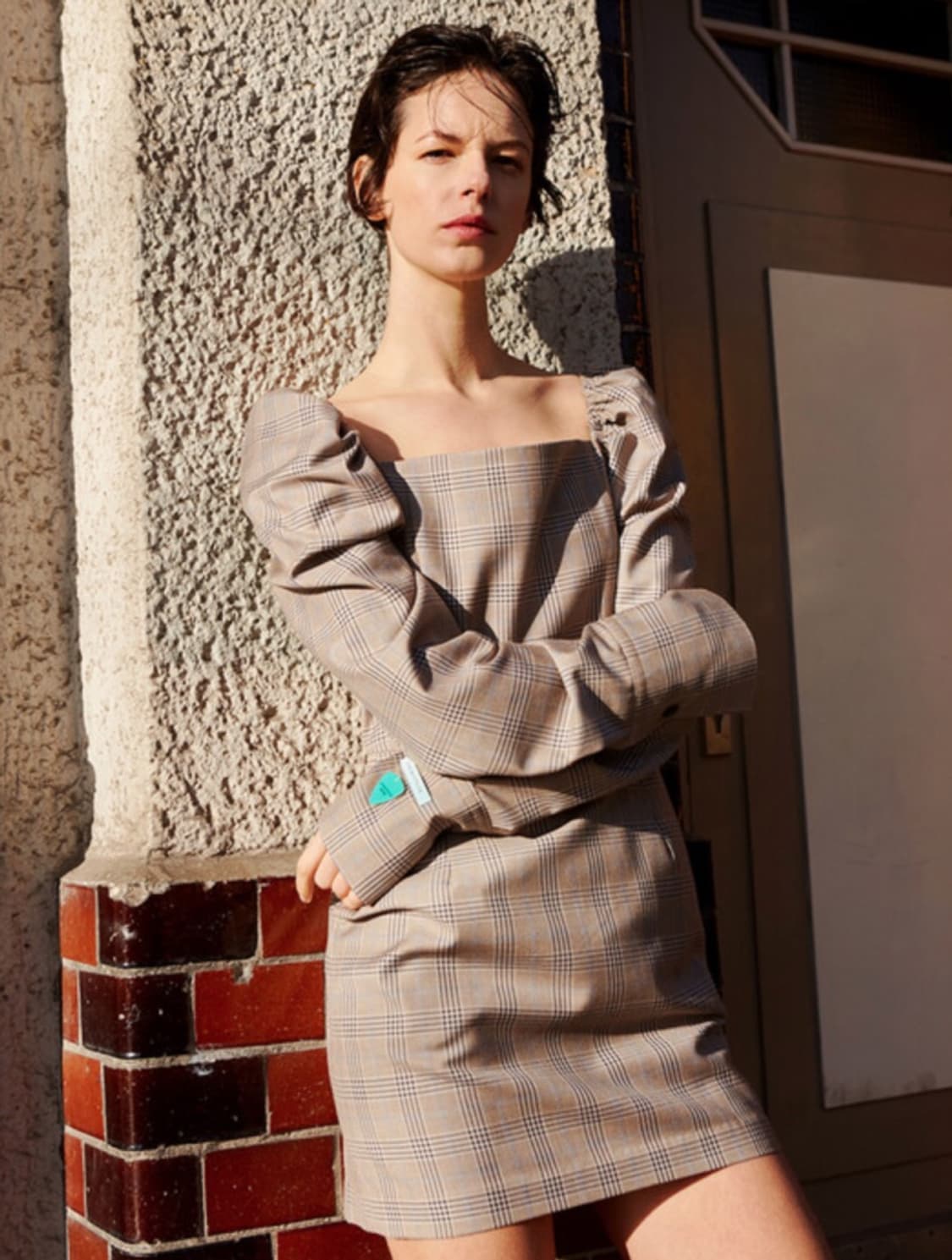 인스턴트펑크 스퀘어넥 체크 원피스 상품이미지1