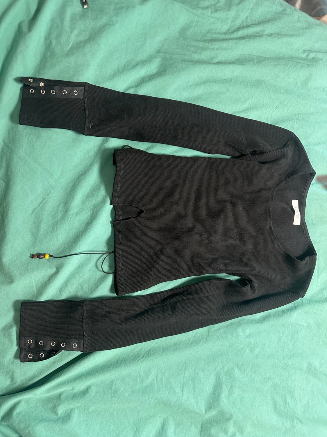 포에토 골지 스트링 블랙 티셔츠  상품이미지4