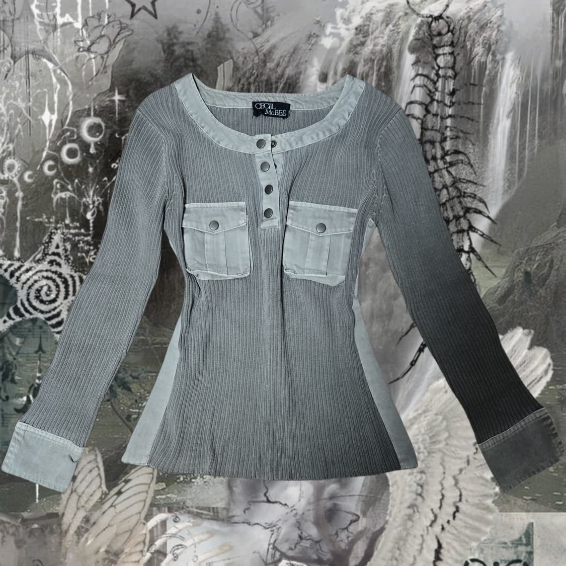 Cecil McBee y2k khaki gray knit top 상품이미지1