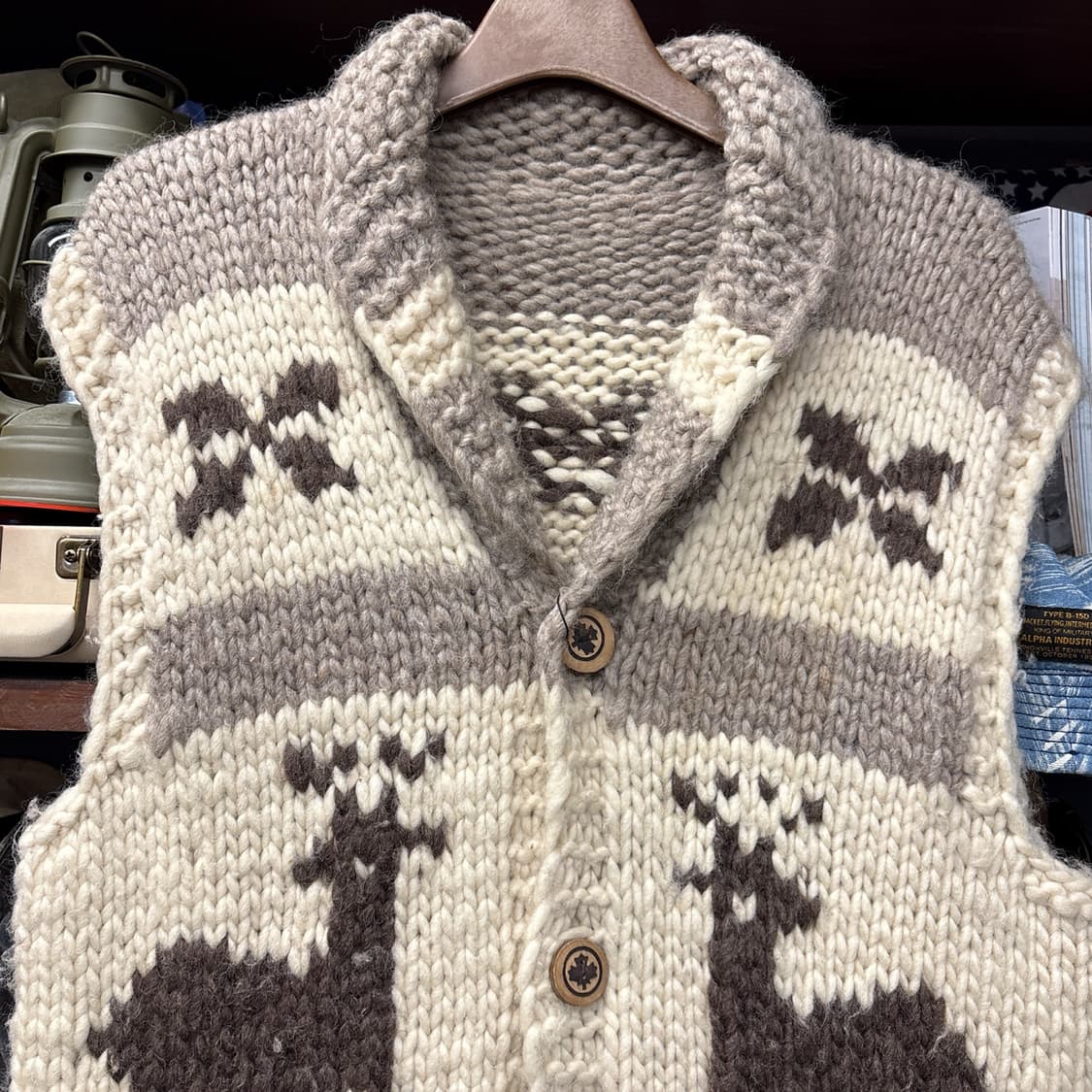 90s Vintage 루돌프 패턴 캐나다 헤비 울 코위찬 베스트 N104 상품이미지3