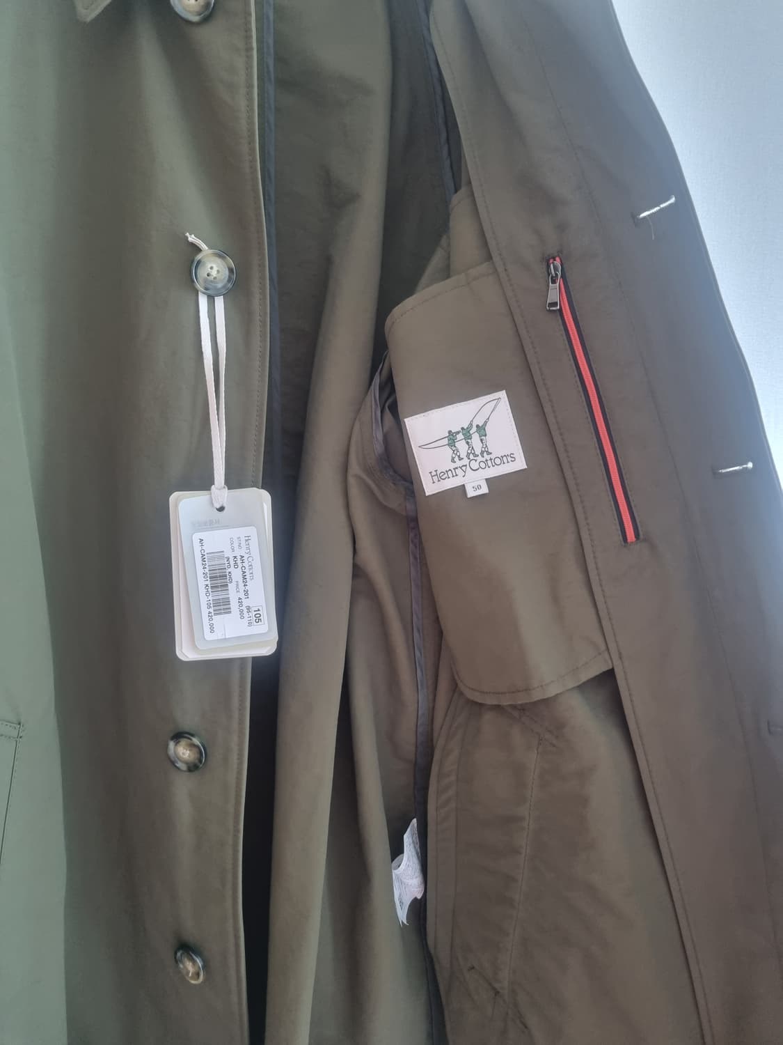 헨리코튼 봄 홑겹 맥코트 올리브 105 상품이미지5