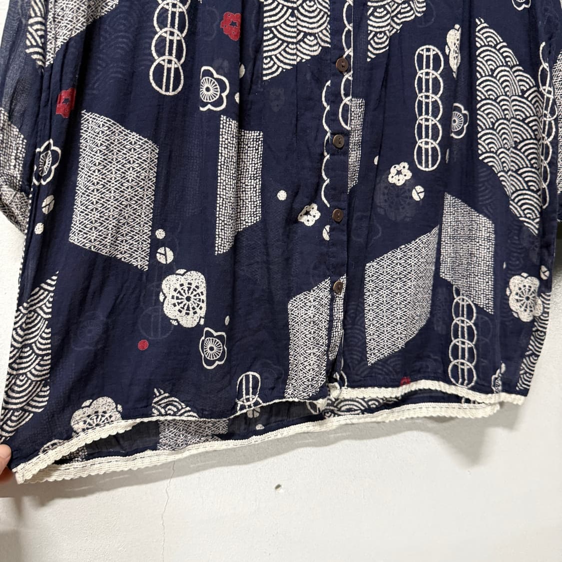 VTG 빈티지 오리엔탈 동양풍 패턴 핀턱 블라우스 상품이미지4