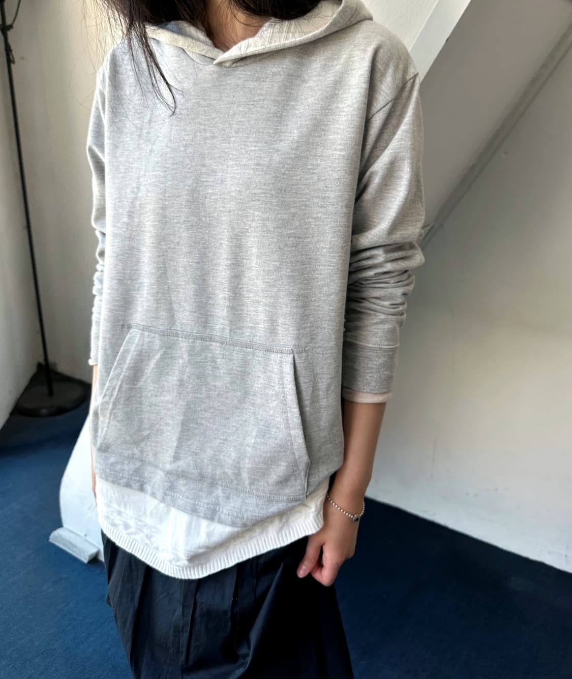 Design fake layered hooded sweat P/O 상품이미지7