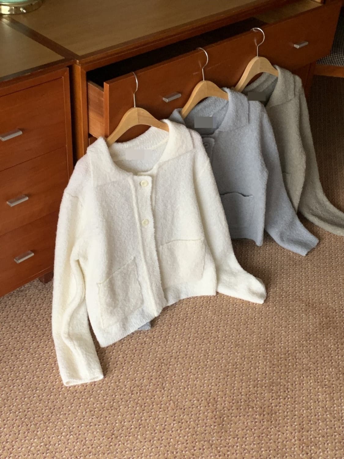 새상품) 르누보 카라 부클 울 가디건 소라 상품이미지7