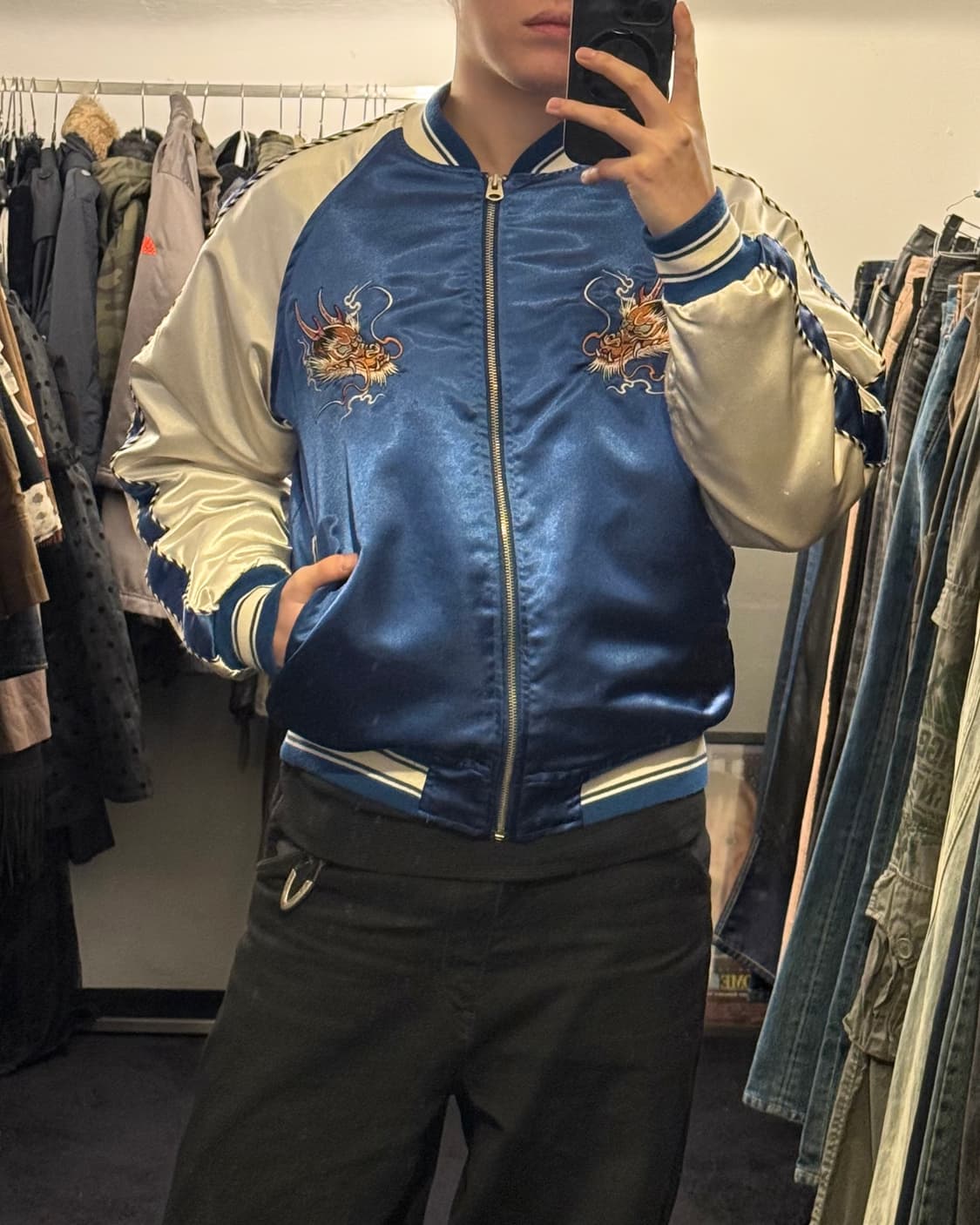 언더에어 블루 파랑 일본 재팬 용 드래곤 스카쟌 스카잔 점퍼 블루종 봄버 상품이미지2