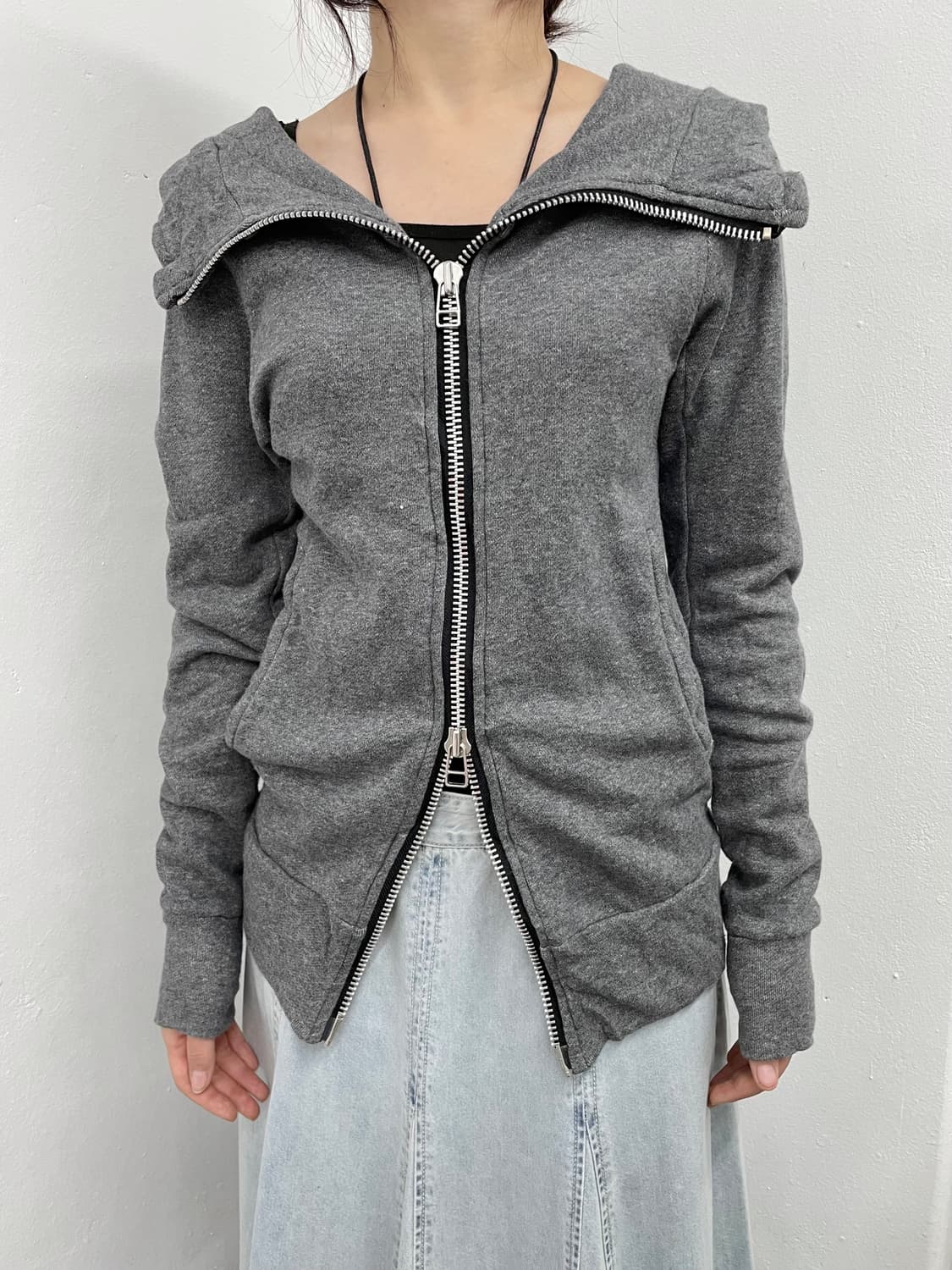 차콜 하이넥 투웨이 후드집업 상품이미지2